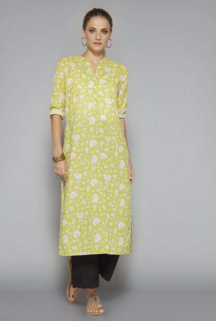 Utsa Lime Floral Printed Kurta Utsa Lime Floral Printed Kurta