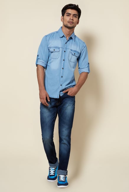 Zudio Blue Solid Shirt Zudio Blue Solid Shirt