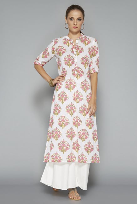 Utsa Off White Floral Printed Kurta Utsa Off White Floral Printed Kurta