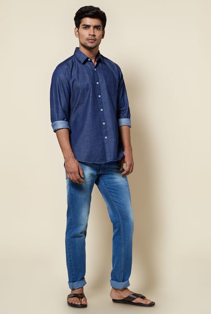 Zudio Indigo Solid Shirt Zudio Indigo Solid Shirt