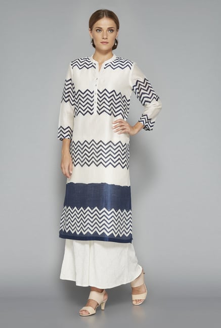 Zuba Off White Printed Cotton Kurta Zuba Off White Printed Cotton Kurta