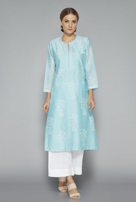 Zuba Blue Floral Printed Kurta Zuba Blue Floral Printed Kurta