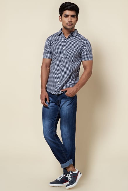 Zudio Navy & White Checks Shirt Zudio Navy & White Checks Shirt