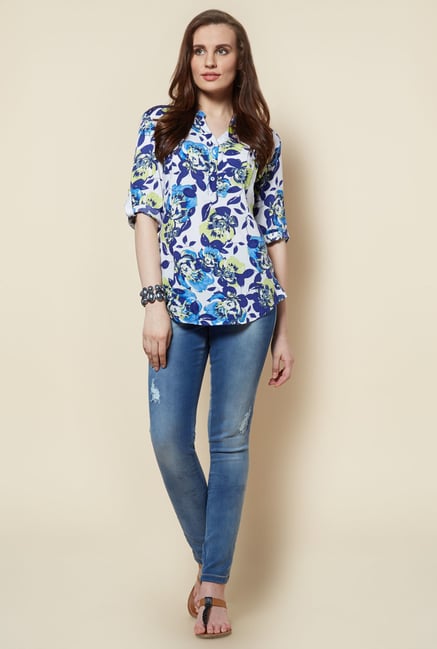 Zudio White Floral Printed Gabby Blouse Zudio White Floral Printed Gabby Blouse