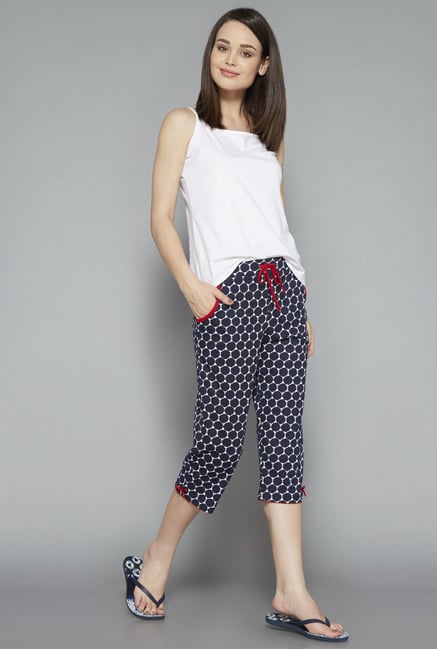 Intima Navy Geometric Printed Capri Intima Navy Geometric Printed Capri