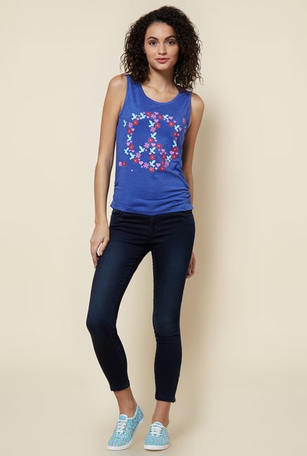 Zudio Indigo Printed Peace Top Zudio Indigo Printed Peace Top
