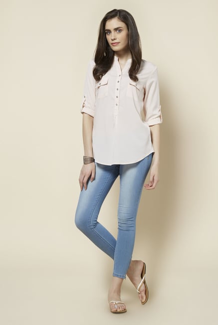 Zudio Light Pink Solid Topsy Blouse Zudio Light Pink Solid Topsy Blouse