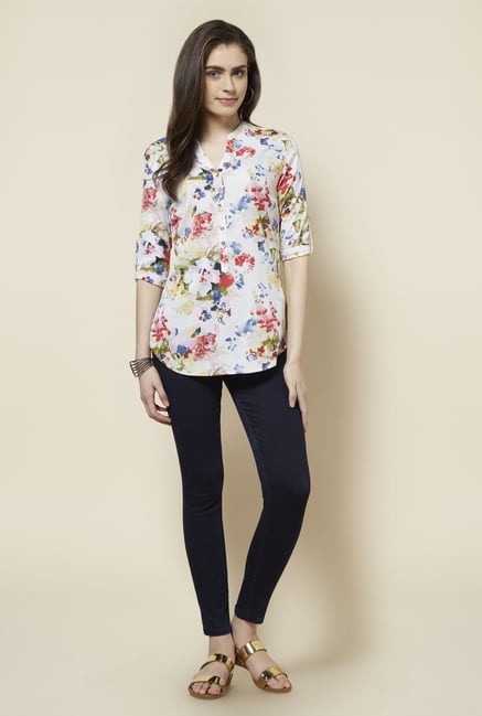 Zudio White Floral Printed Keira Blouse Zudio White Floral Printed Keira Blouse