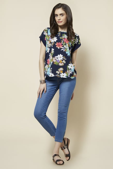 Zudio Navy Floral Printed Tally Top Zudio Navy Floral Printed Tally Top