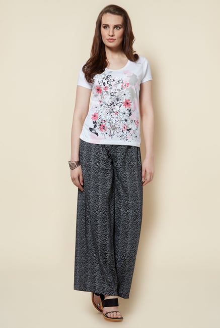 Zudio White Floral Printed T Shirt Zudio White Floral Printed T Shirt