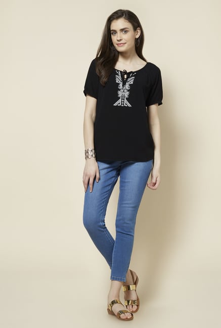 Zudio Black Embroidered Lana Blouse Zudio Black Embroidered Lana Blouse