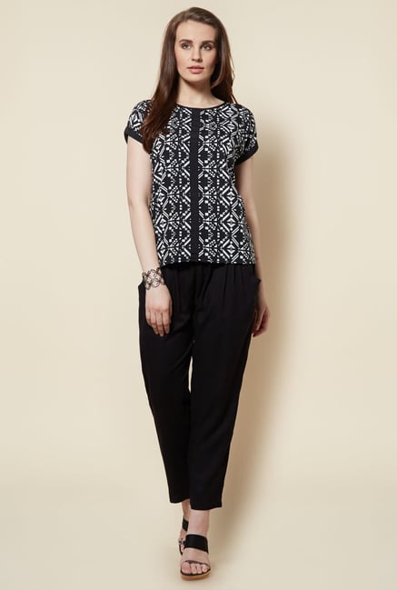 Zudio Black Printed Dora Top Zudio Black Printed Dora Top