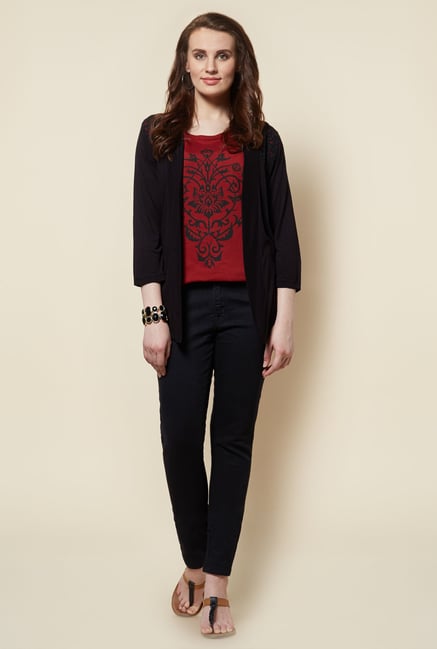 Zudio Maroon Floral Printed T Shirt Zudio Maroon Floral Printed T Shirt