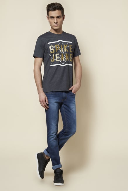Zudio Grey Printed Crew Neck T Shirt Zudio Grey Printed Crew Neck T Shirt