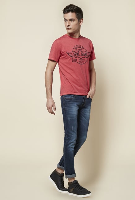 Zudio Coral Printed Crew Neck T Shirt Zudio Coral Printed Crew Neck T Shirt