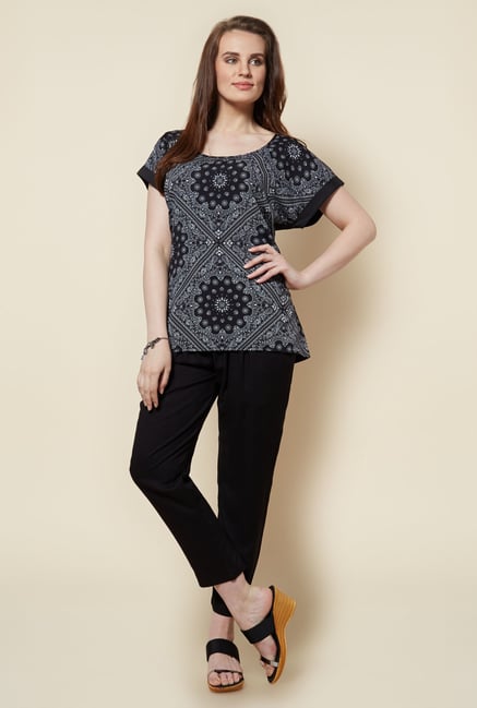 Zudio Black Paisley Printed T Shirt Zudio Black Paisley Printed T Shirt