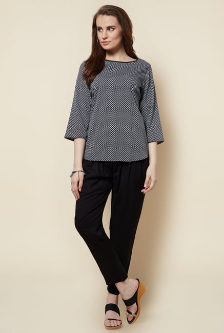 Zudio Black Printed Alba Blouse Zudio Black Printed Alba Blouse