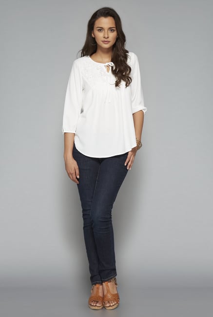 LOV White Embroidered Round Neck Blouse LOV White Embroidered Round Neck Blouse