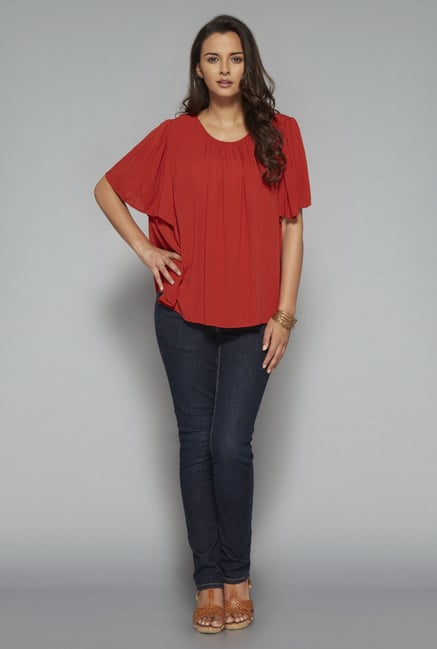 LOV Orange Solid Blouse LOV Orange Solid Blouse