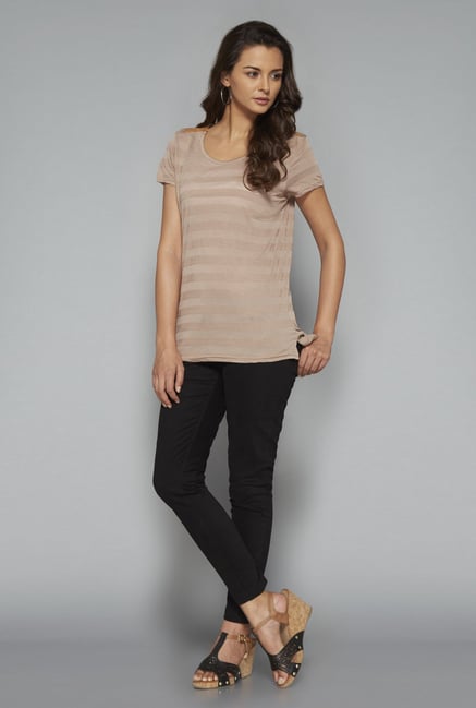 LOV Taupe Striped T Shirt LOV Taupe Striped T Shirt