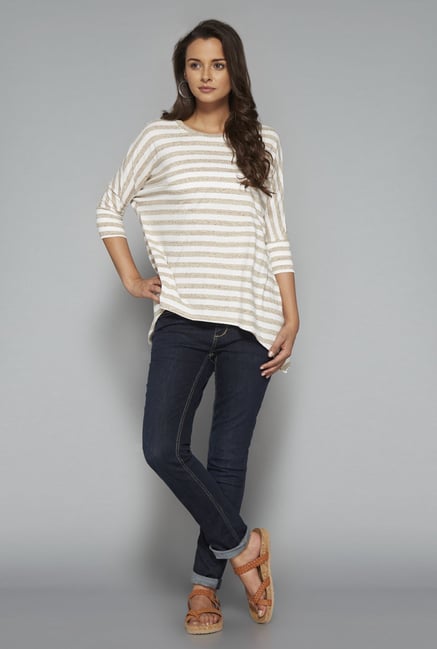 LOV Off White Striped Round Neck T Shirt LOV Off White Striped Round Neck T Shirt