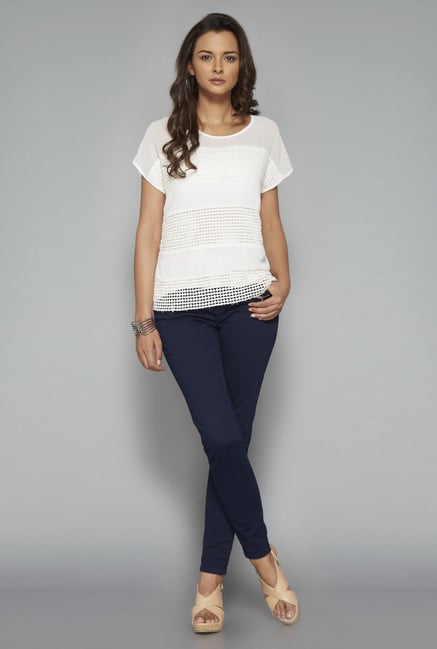 LOV White Round Neck Embroidered Blouse LOV White Round Neck Embroidered Blouse