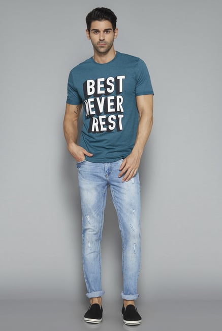 Nuon Teal Printed T Shirt Nuon Teal Printed T Shirt