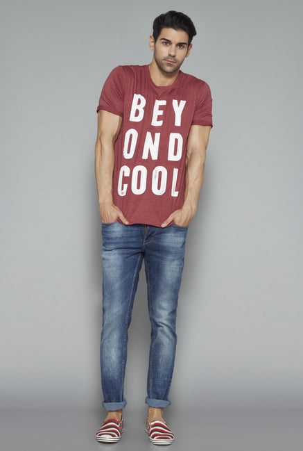 Nuon Maroon Printed T Shirt Nuon Maroon Printed T Shirt