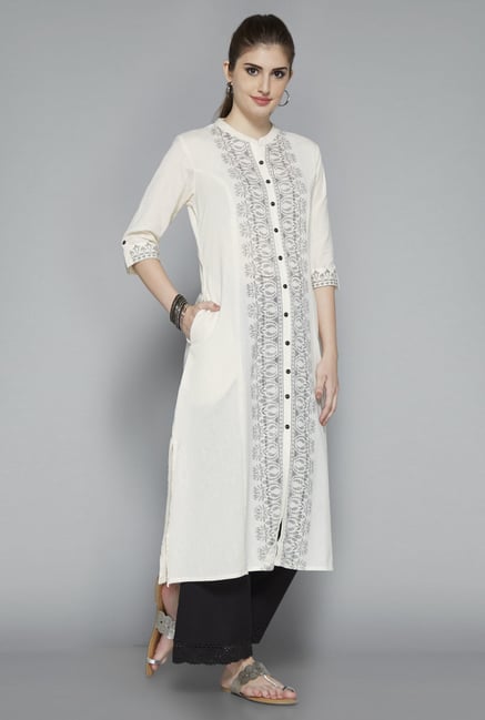 Utsa Beige Printed Cotton Kurta Utsa Beige Printed Cotton Kurta