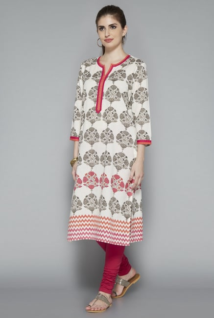 Utsa Beige Floral Printed Cotton Kurta Utsa Beige Floral Printed Cotton Kurta