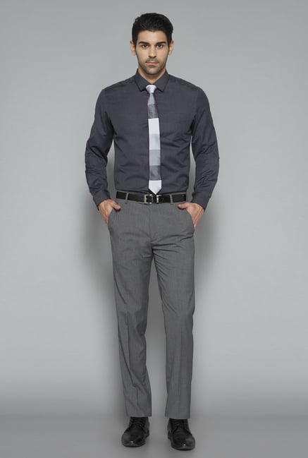 Weststreet Grey Solid Slim Fit Shirt Weststreet Grey Solid Slim Fit Shirt
