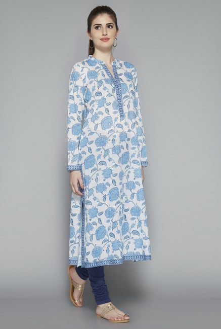 Utsa White Cotton Floral Printed Kurta Utsa White Cotton Floral Printed Kurta