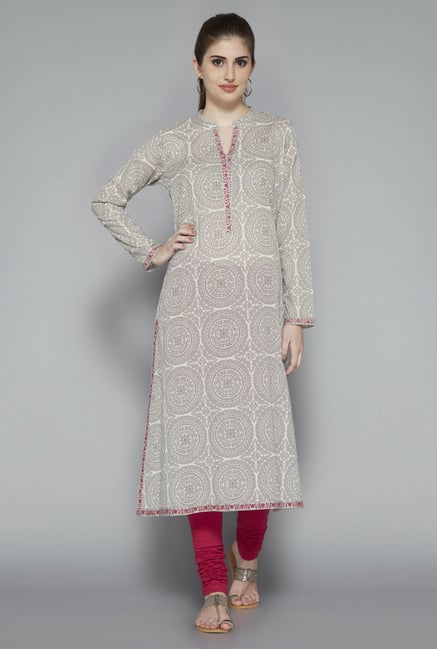 Utsa Off White Floral Printed Kurta Utsa Off White Floral Printed Kurta