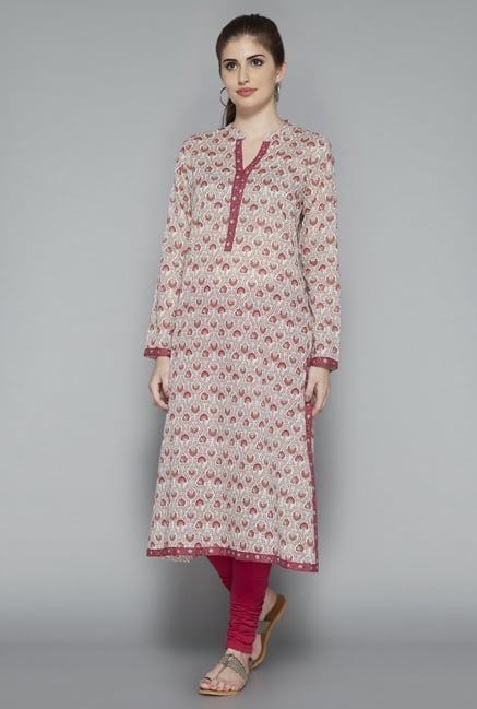 Utsa Beige Cotton Floral Printed Kurta Utsa Beige Cotton Floral Printed Kurta