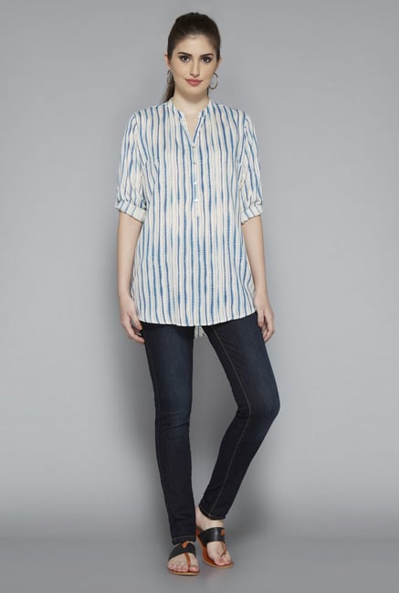 Utsa Off White Striped Kurti Utsa Off White Striped Kurti