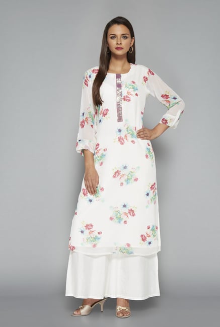 Vark Off White Floral Kurta Suit Set Vark Off White Floral Kurta Suit Set
