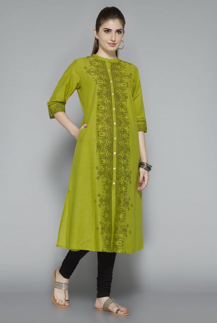 Utsa Lime Cotton Printed Kurta Utsa Lime Cotton Printed Kurta
