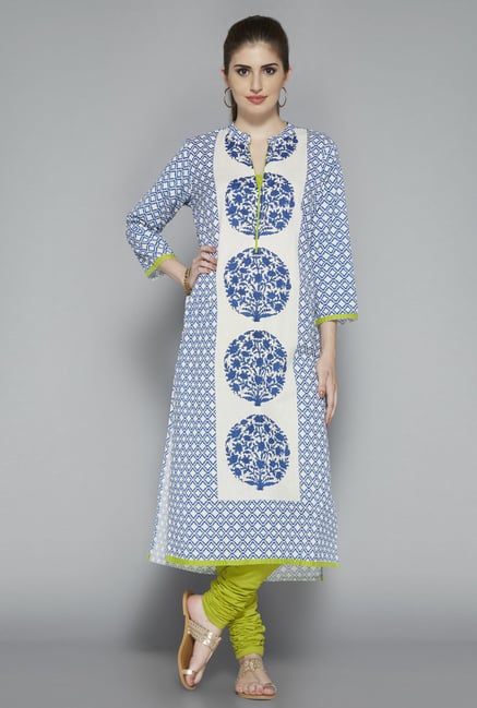 Utsa White Floral Printed Cotton Kurta Utsa White Floral Printed Cotton Kurta