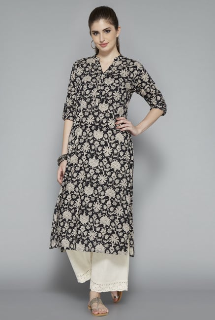Utsa Black Floral Printed Kurta Utsa Black Floral Printed Kurta