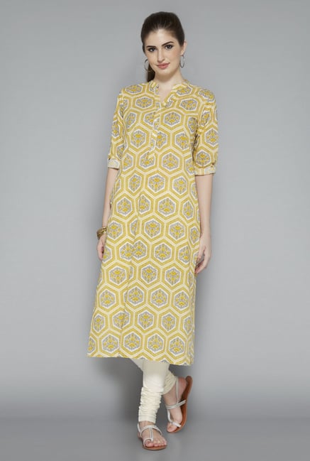 Utsa Yellow Floral Printed Cotton Kurta Utsa Yellow Floral Printed Cotton Kurta