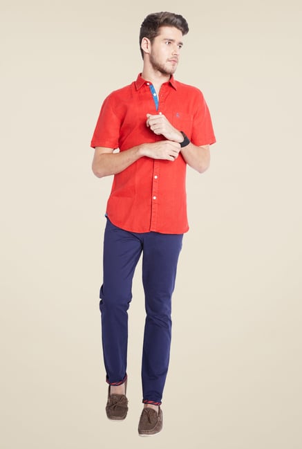 Parx Red Solid Linen Shirt Parx Red Solid Linen Shirt
