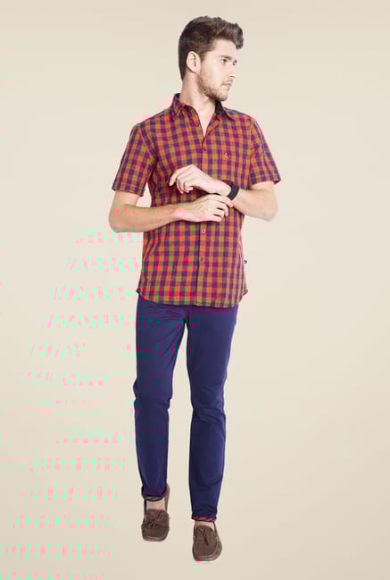 Parx Orange & Blue Checks Shirt Parx Orange & Blue Checks Shirt