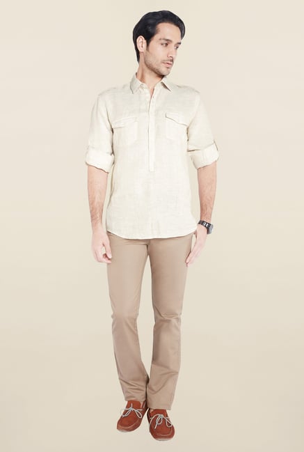 Parx Beige Textured Linen Shirt Parx Beige Textured Linen Shirt