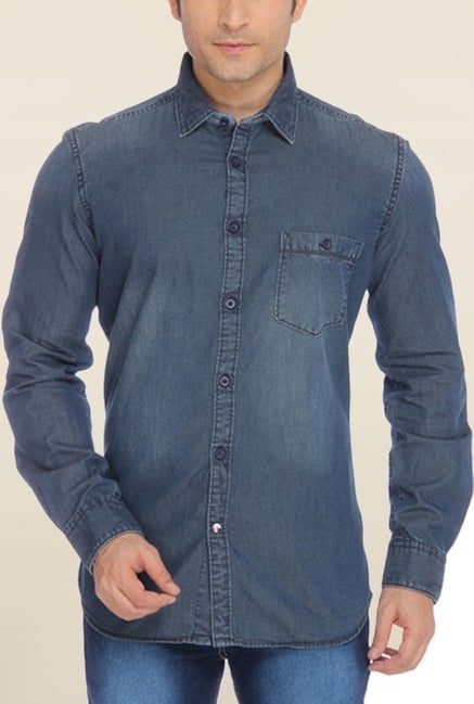 Parx Denim Blue Solid Shirt Parx Denim Blue Solid Shirt