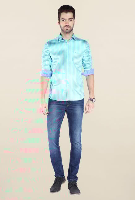 Parx Sky Blue Striped Shirt Parx Sky Blue Striped Shirt