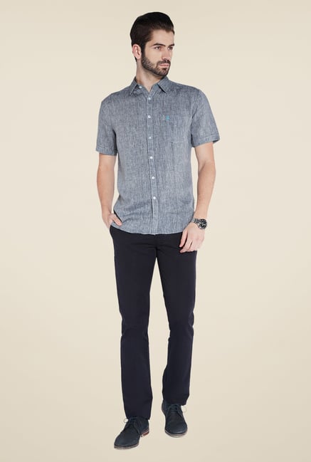 Parx Grey Textured Linen Shirt Parx Grey Textured Linen Shirt