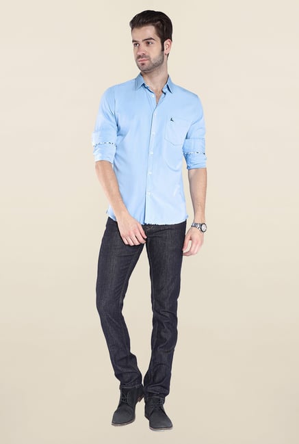 Parx Blue Solid Shirt Parx Blue Solid Shirt