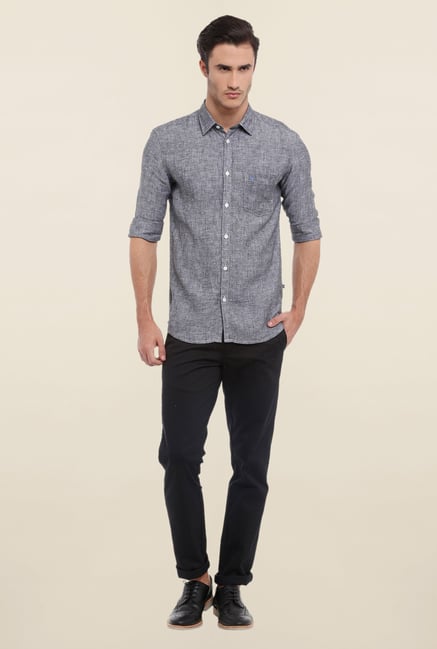 Parx Grey Textured Linen Shirt Parx Grey Textured Linen Shirt
