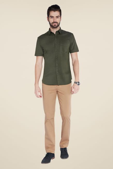 Parx Olive Solid Shirt Parx Olive Solid Shirt