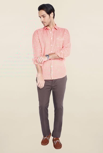 Parx Orange Checks Linen Shirt Parx Orange Checks Linen Shirt